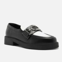 Mocassim Preto Couro Bridão Metálico Maxi Branco