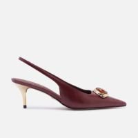 Scarpin Vinho Couro Salto Baixo Slingback Pedraria