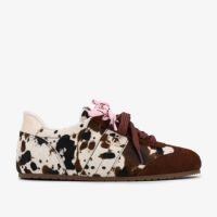 Tênis Animal Print Cow Marrom Couro Camurça