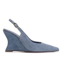 Scarpin Anabela Couro Camurça Azul