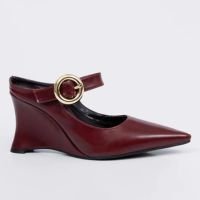 Jolie - Scarpin Feminino Anabela Tira Fivela Redonda Bordo