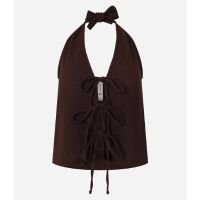 Blusa Frente Única Texturizada com Amarrações Marrom