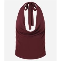 Blusa Cropped Frente Única em Tricô Leve com Decote Degagê Bordô