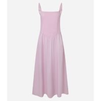 Vestido Evasê Long Midi em Tricoline com Lastex nas Costas Rosa Bebê