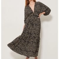 Vestido Longuete Manga Morcego Estampa Poá