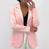 Blazer Simô Aberto Manga Longa Básico Feminino - Rosa Claro