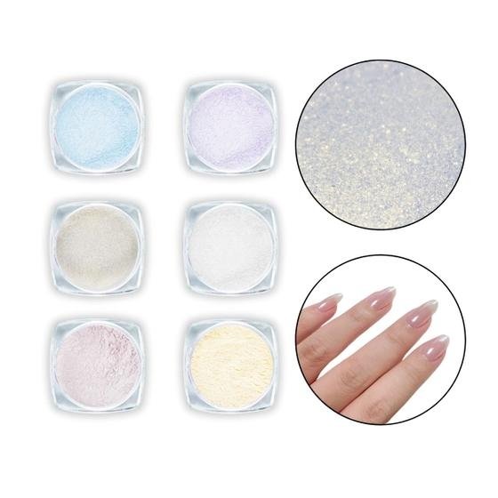 Kit 6 Pó Sereia Cintilante Efeito Asa de Borboleta Decoração Unha Alongamen