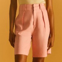 Bermuda Evasê em Linho Florea Pólen Rosa