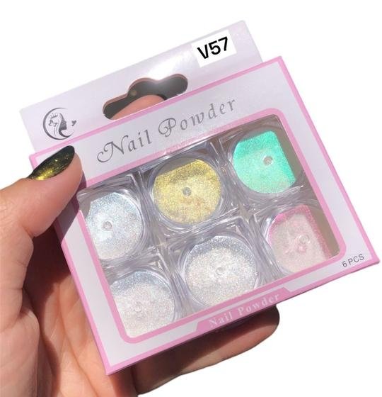 Kit 6und Pó Asa De Borboleta Sereia Boreal Metálico Unhas - JAF