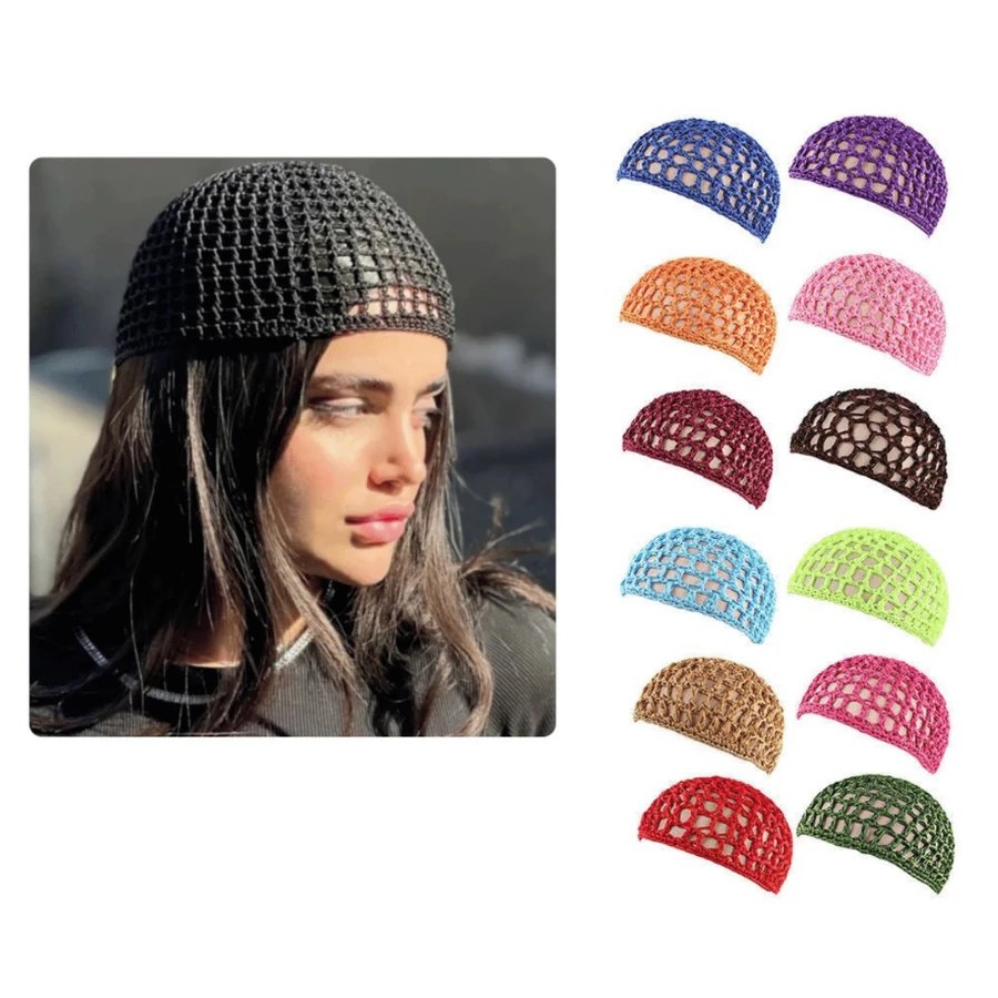 Touca Vazada Unissex de Crochê Look Praia Headpiece Tendência