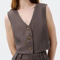 colete feminino cropped em viscose - cinza