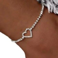 Tornozeleira Prateada De Coração Vazado Brilhante Elegante - Genérica