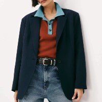 blazer feminino regular em crepe - azul