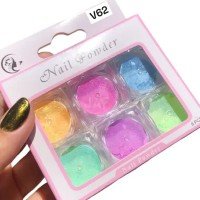 Kit 6und Pó Neon Sereia Metalizado Asa De Borboleta Cromo Decoração De Unha