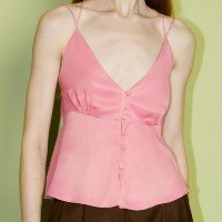 Blusa em Cetim Alças Finas Casulo Mel Rosa