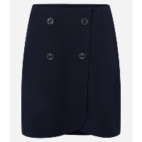 Saia Reta Curta Alfaiatada com Transpasse e Botões Azul Marinho