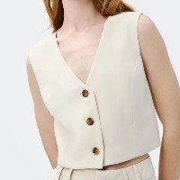 colete feminino cropped em viscose - creme