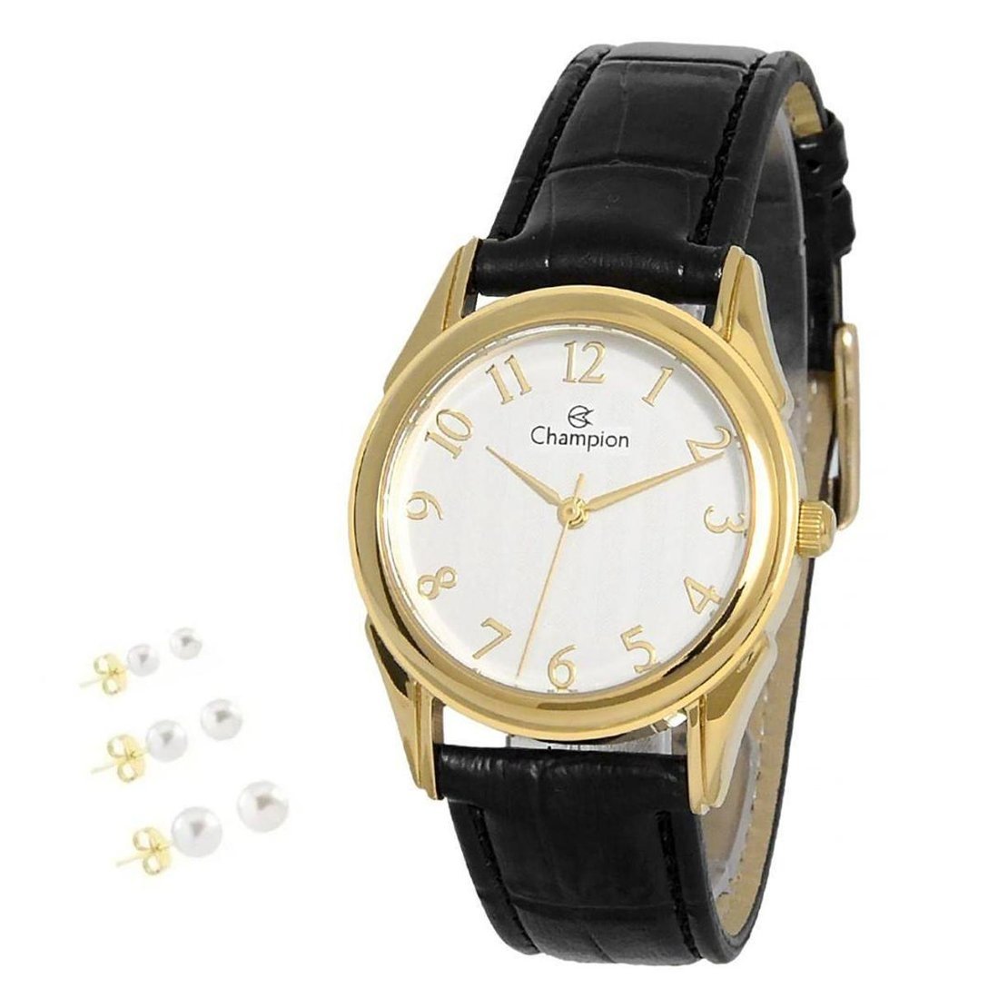 Relogio Champion Pulso Feminino Prova D\'agua Analogico + Brinco - Branco