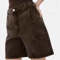 bermuda feminina reta em sarja - marrom