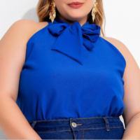 Marguerite - Blusa Azul Royal em Tecido Plano de Poliéster Co