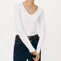 blusa básica feminina manga longa slim decote v - branco