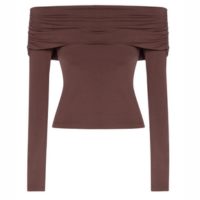 Blusa Feminina Ombro À Ombro Manga Longa Ribana - Marrom