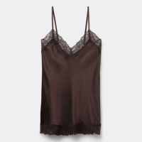 Regata Em Seda e Renda - Marrom