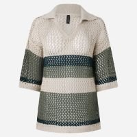 Camiseta em Tricô Texturizado e Gola Polo Bege