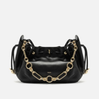 Bolsa Shoulder Preta Couro Grande Corrente