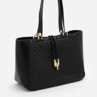 Bolsa Shopper Grande em PU com Detalhes e Superfície Texturizada Preto