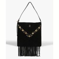 Bolsa Mally Tiracolo Pequena Franjas Camurça Preto