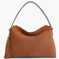 Bolsa Hobo Couro Camurça/Couro Marrom Claro