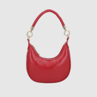 BOLSA PEQUENA EM COURO VERMELHO PIMENTA COM ALÇA TRAMADA