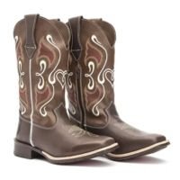 Bota Texana Feminina Country Western Cano Longo Bordada Macia Confortável -