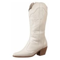 Bota Texana Country Gigil Cano Médio Bordada Off White