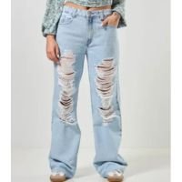 calça jeans wide leg clara destroyed
