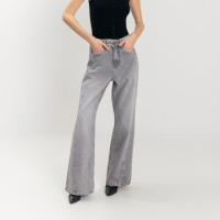 Calça Wide Leg Jeans Com Cintura Alta E Recortes