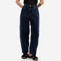 calça baggy feminina jeans cintura ajustável azul