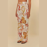 Calça Reta Estampada Marítima