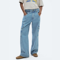 calça jeans feminina cargo cintura média - azul