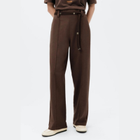 calça feminina cintura média com elástico - marrom