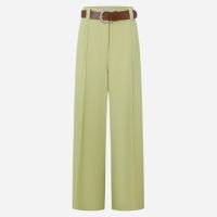 Calça Wide Leg Alfaiatada com Linho e Cinto de Fivela Torcida Verde Abacate