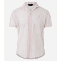 Camisa em Renda com Efeito Crochê Aberto Listrado Rosa