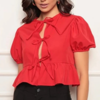 Camisa Cropped Peplum Alfaiataria Laços Moda Gringa