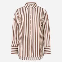 Camisa Anarruga com Listras e Abotoamento Frontal Marrom