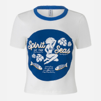 Blusa Baby look em Algodão com Gola Contrastante e Estampa Fundo do Mar Bra