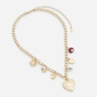 Colar Curto Pérola com Multi Pingentes Amor e Sorte Dourado