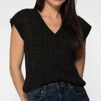 Colete Tricot Tranças Decote V Preto