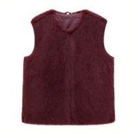 2025 coletes de pele do falso para as mulheres nova moda fofo sem mangas ja