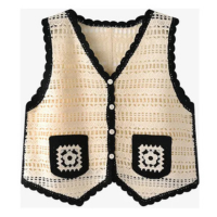 Colete De Crochê Para Mulheres Com Botão Transparente Na Fre